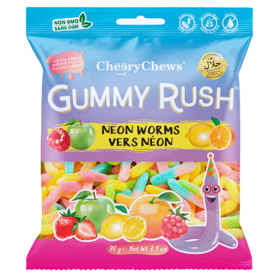 Gummy Rush Neon Worms 3.1oz Bag (HALAL)