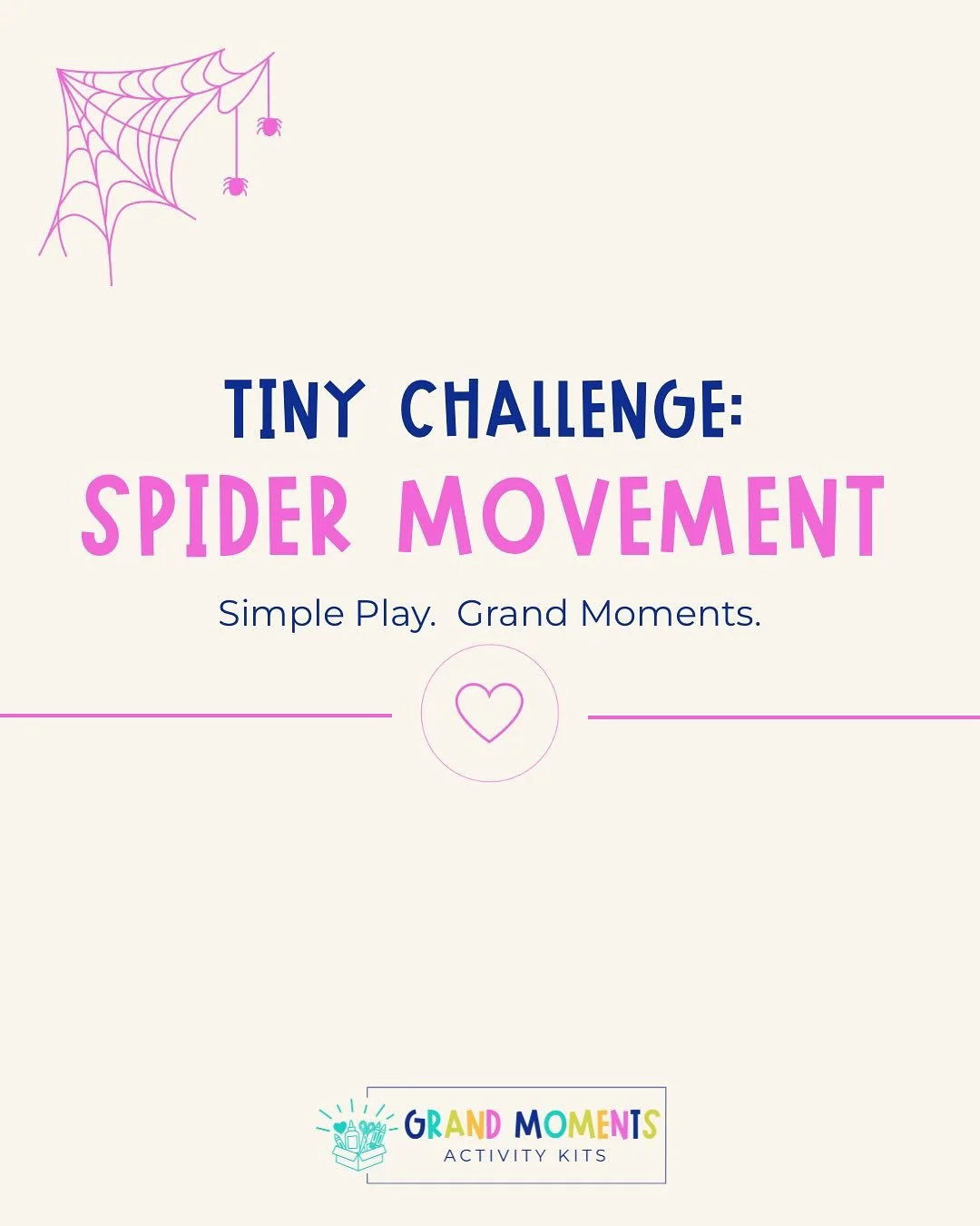 This week&rsquo;s Tiny Challenge is all about moving like a spider! 🕷️

Spread out on the floor and crawl, creep, and climb your way around.

Try walking on hands and feet, balancing like you&rsquo;re spinning a web, or moving slow and sneaky like a