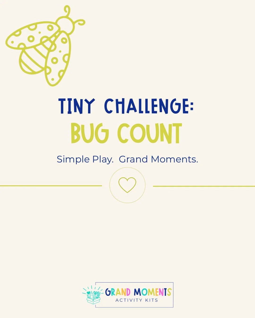 This months final Tiny Challenge is bug spotting 🐞

Set a timer and see how many bugs you can find together.
Try 2 minutes, 5 minutes, or even 10 minutes. Adjust it for your little one.

Slow down, look closely, and see what you discover.

Simple pl