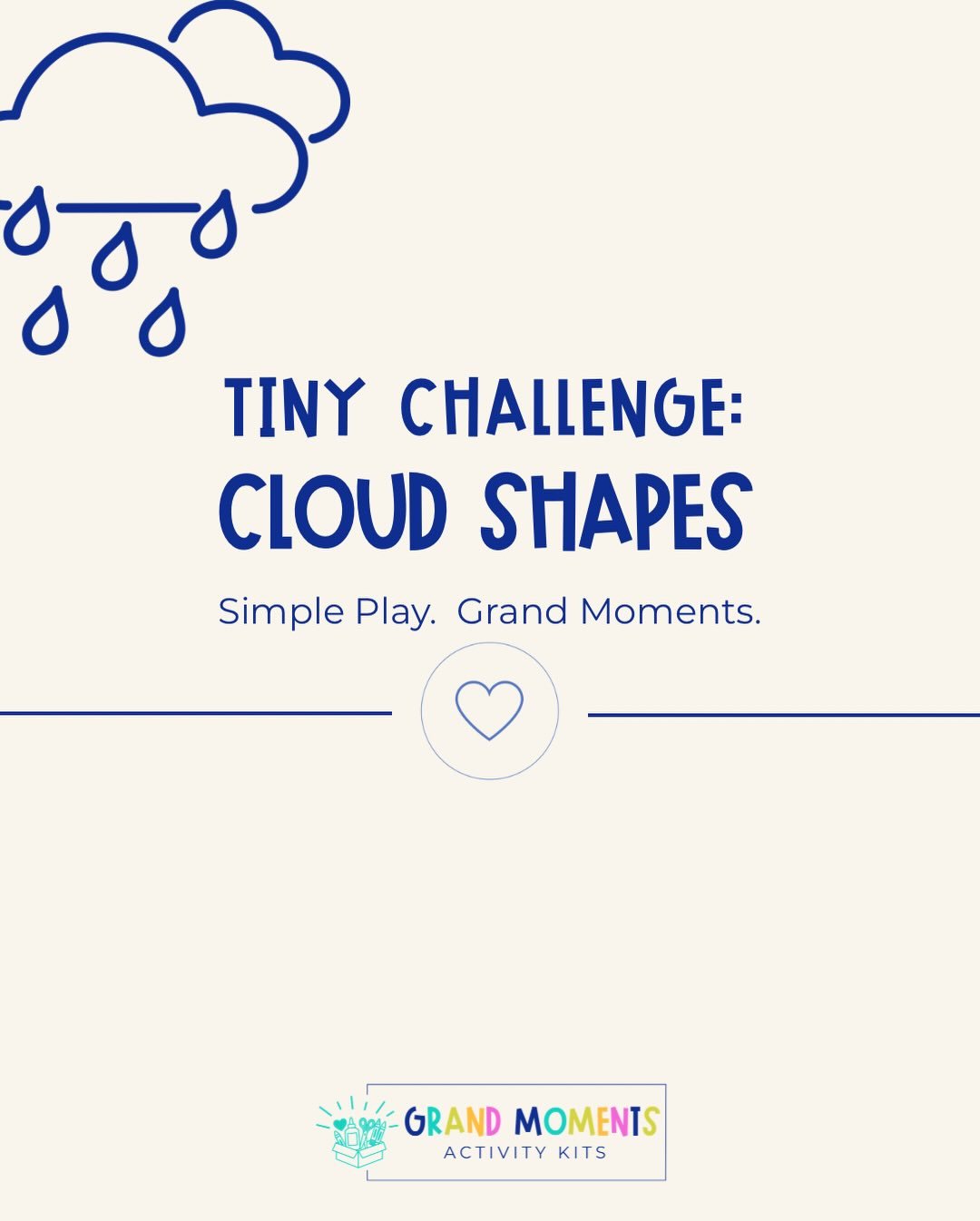 The next Tiny Challenge is cloud shapes ☁️

Look up and see what shapes you can find in the clouds.

Do you see an animal, a car, or something silly?

A simple way to spark imagination wherever you are.

Simple Play. Grand  Moments.

#tinychallenge #