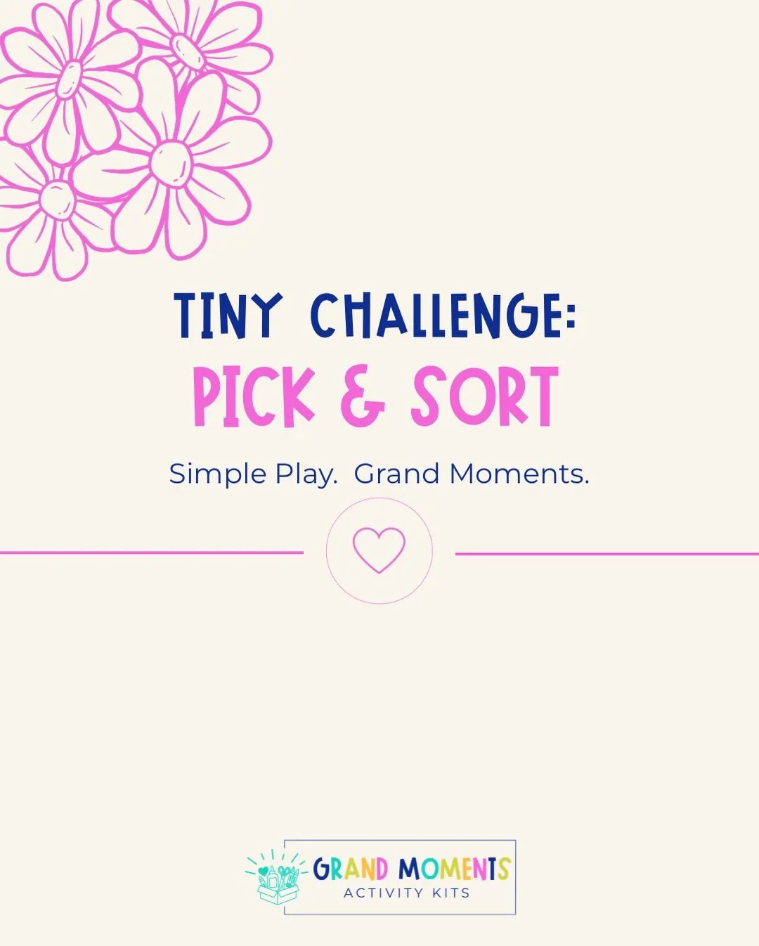 This next Tiny Challenge is flower pick and sort 🌼

Gather a few flowers and sort them by color or size.
Talk about what is the same and what is different.

A simple way to explore and play with what nature gives you.

Simple Play. Grand Moments.

#