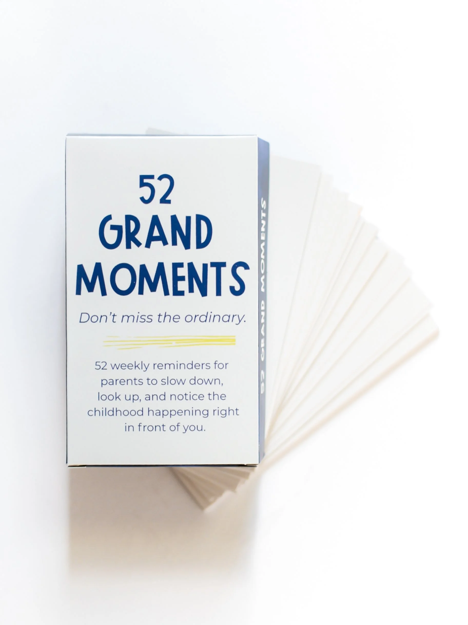 IT&rsquo;S HERE! 💙

Introducing 52 Grand Moments! Something I&rsquo;ve been working on and keeping to myself for a while now!

52 cards. One for every week of the year. Little reminders for the grown-ups to slow down, look up, and notice the childho