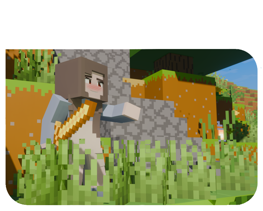 Minecraft character holding a golden sword in a grassy landscape with stone and dirt blocks.