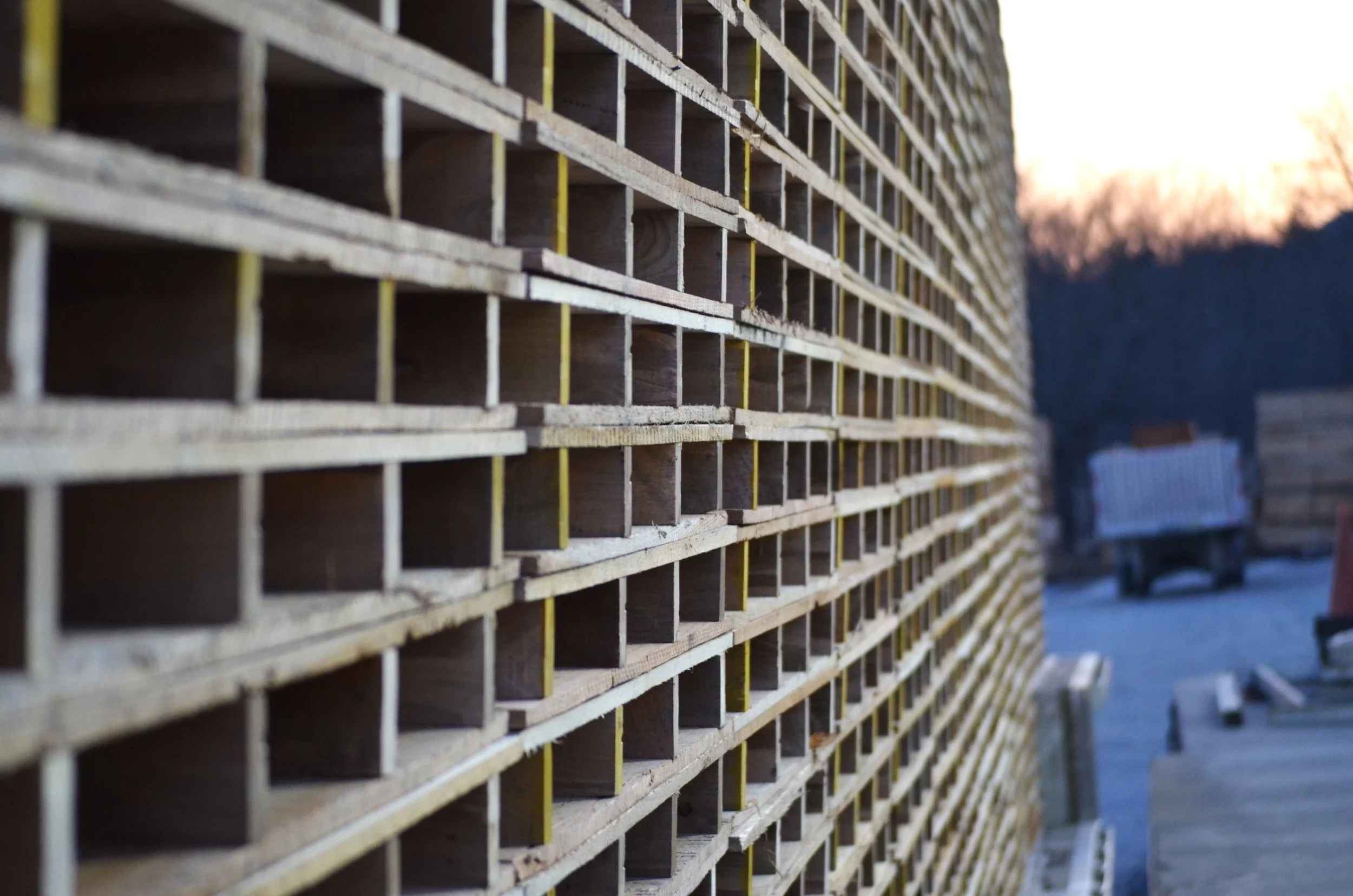 Stacks of wood pallets from Bridger Creek LLC made in central Pennsylvania