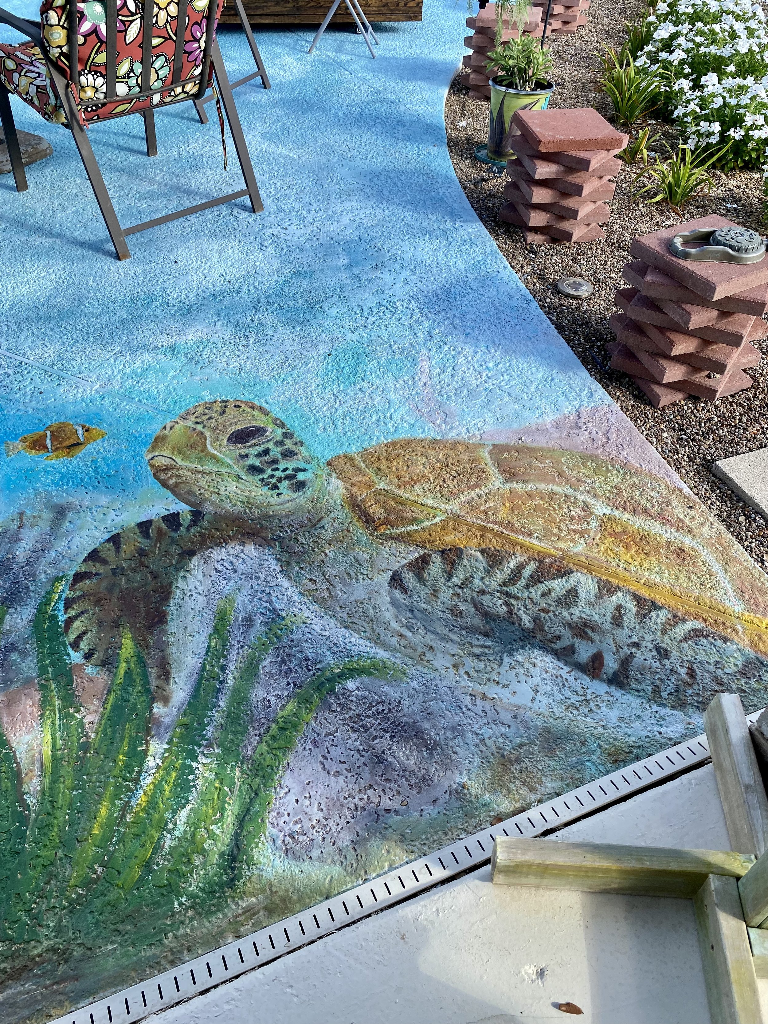 Swimming Pool Deck Mural Initial Turtle