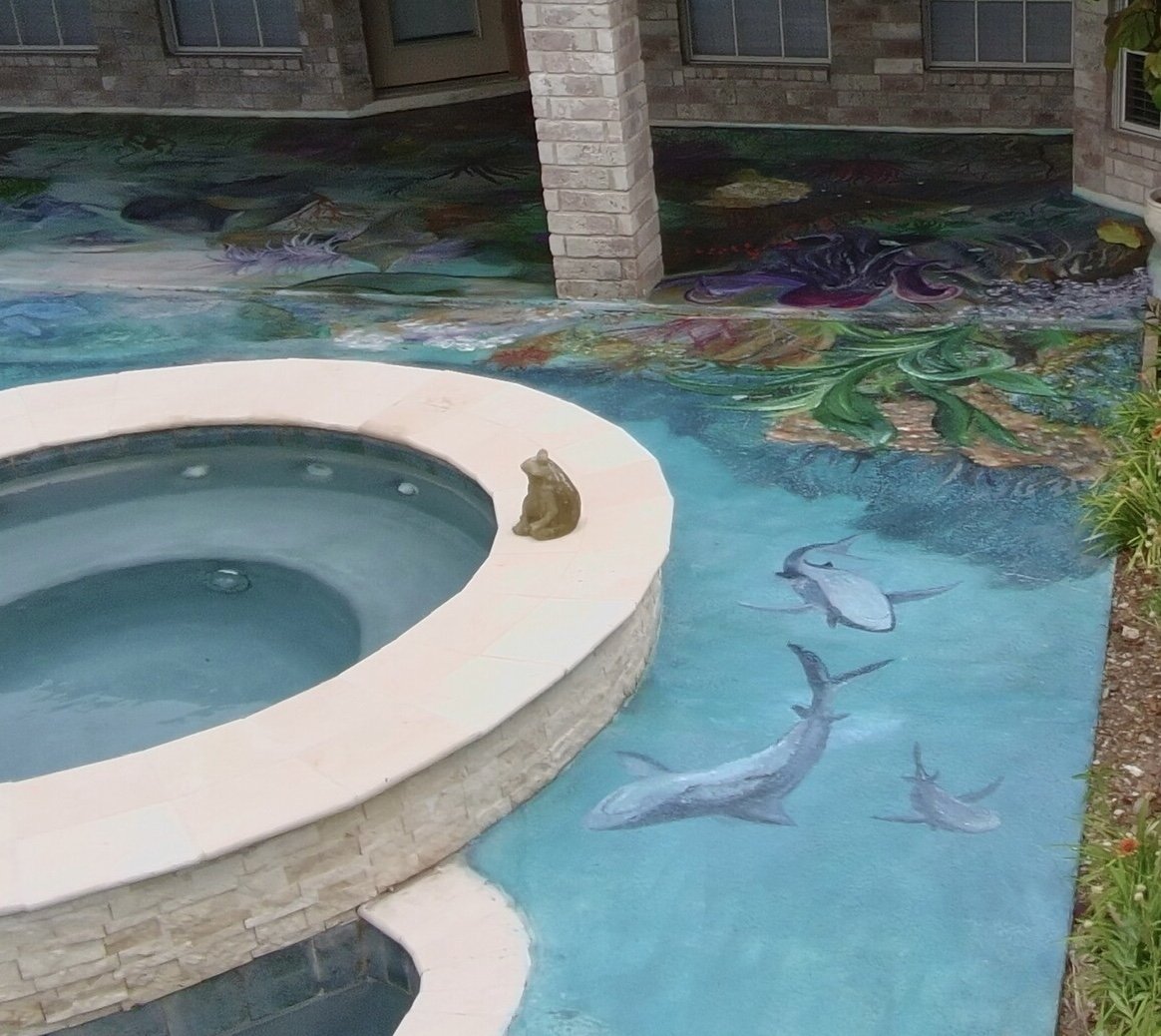 Swimming Pool Deck Mural Left Shark Octopus View