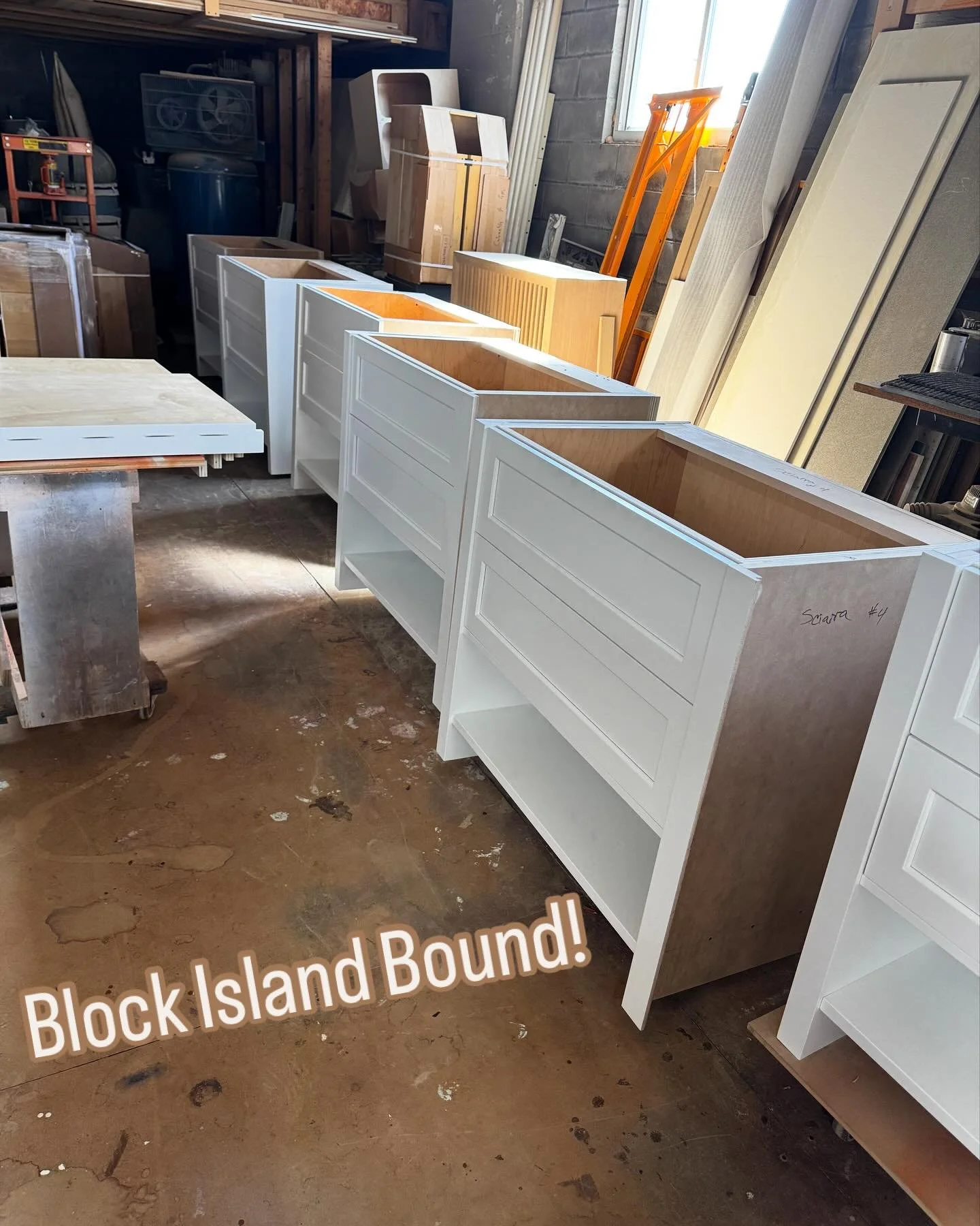 Getting ready for departure! Six bedrooms are each getting their own custom en-suite vanities at a new build on Block Island. We do travel! #custom #customcabinets #customade #customcabinetry #wood #woodworking #vanities #customvanity #blockisland