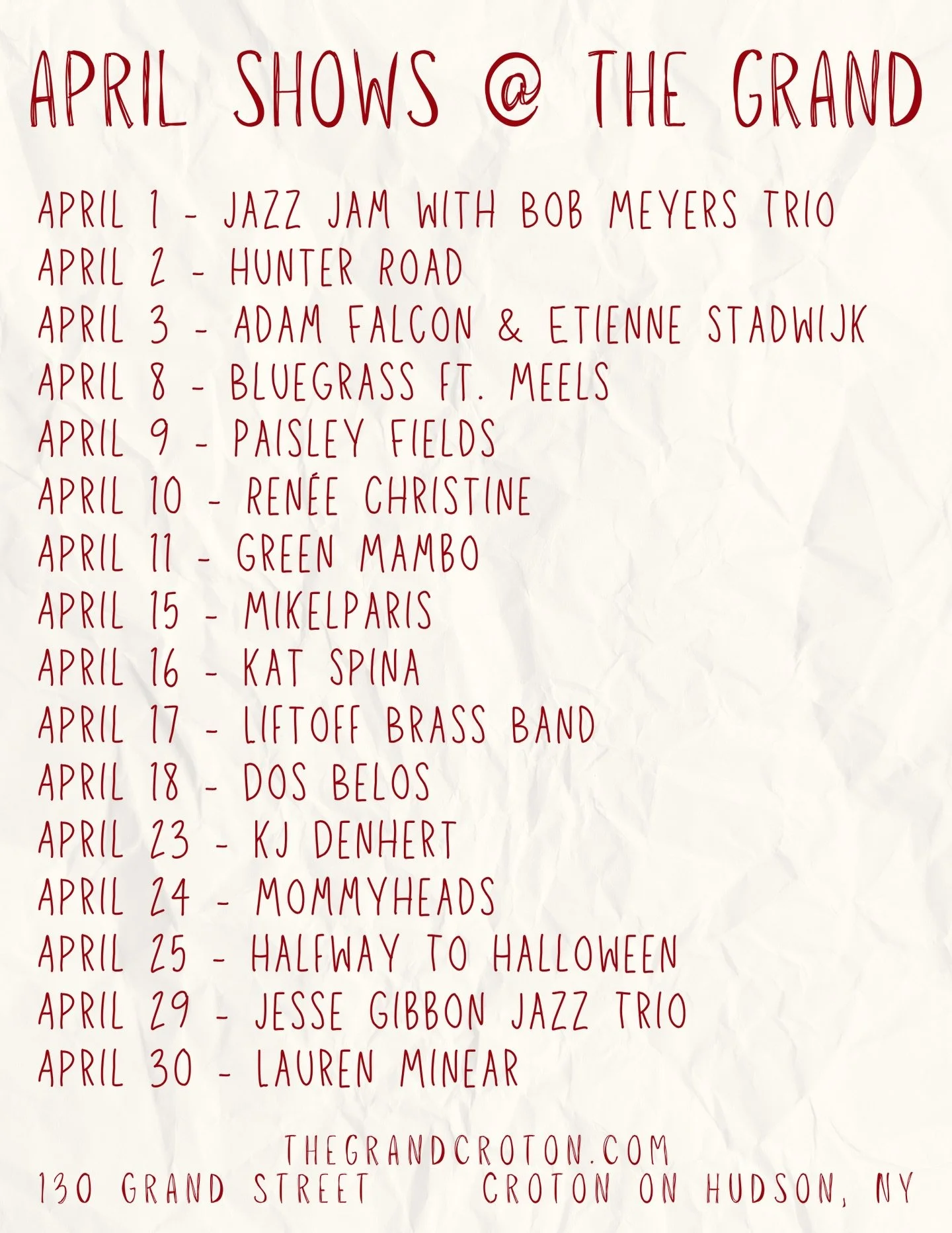 April showers bring.. an insane run of shows at The Grand!