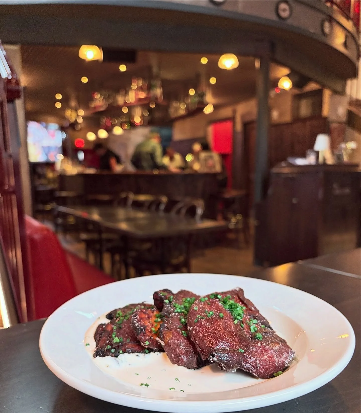New vegetarian small plates for April! 

Smashed Fingerling Sweet Potatoes
Aleppo and Lemon Cr&egrave;me Fraiche. 

-> Grape and Feta Salad
Baby Spinach, Red Onion, Feta, Brown Butter Walnuts, Sliced Grapes, Poppy Seed Yogurt.