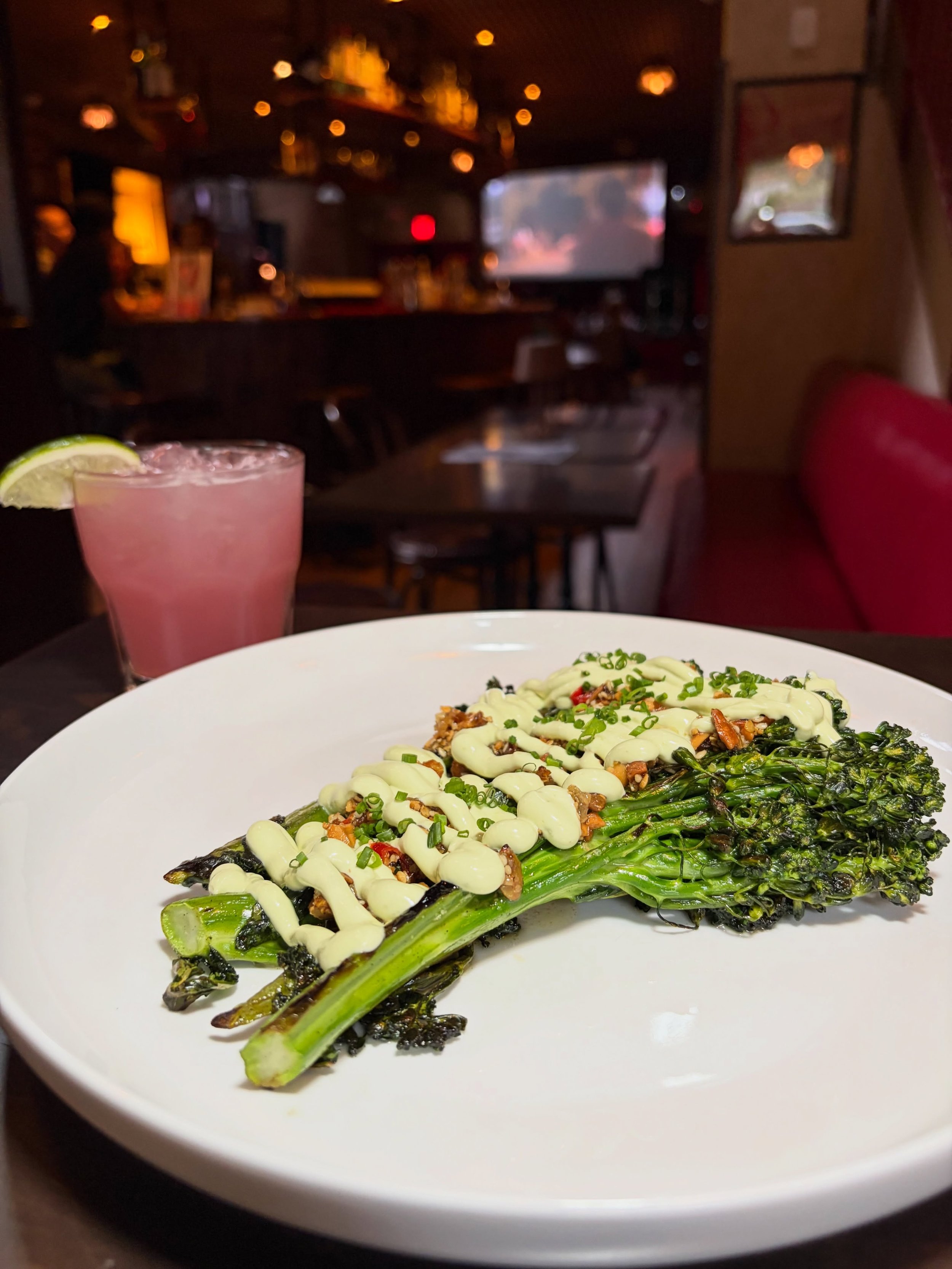 New to the menu:
Broccolini 
Charred Broccolini, Peanut and Chile Salsa Macha, Avocado Lime Crema. Vegetarian &amp; Gluten Free.