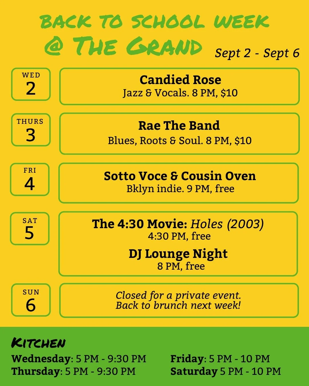 This week at The Grand ➡️

Croton local @jenniecolabatistto makes her Grand Debut with her new duo Candied Rose 

Grand debut of folkey, bluesey, @raetheband! Come hear their powerhouse vocals and badass musicians

Help kick off @sottovocebrooklyn &a