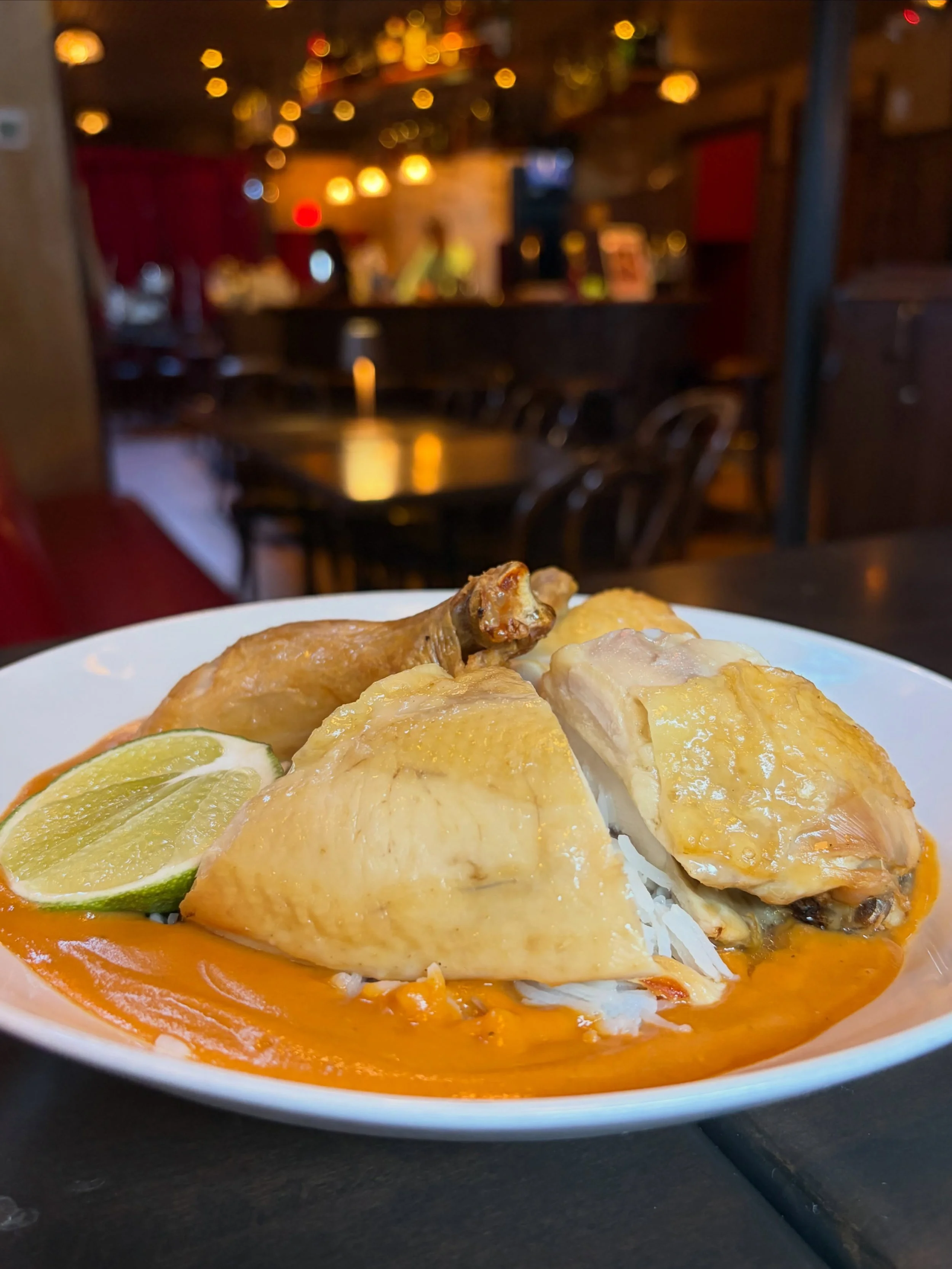 New to the menu: 
Roasted Half Chicken
Over Ghanaian Peanut Stew &amp; Basmati Rice

Plus -> new fish tacos with swordfish