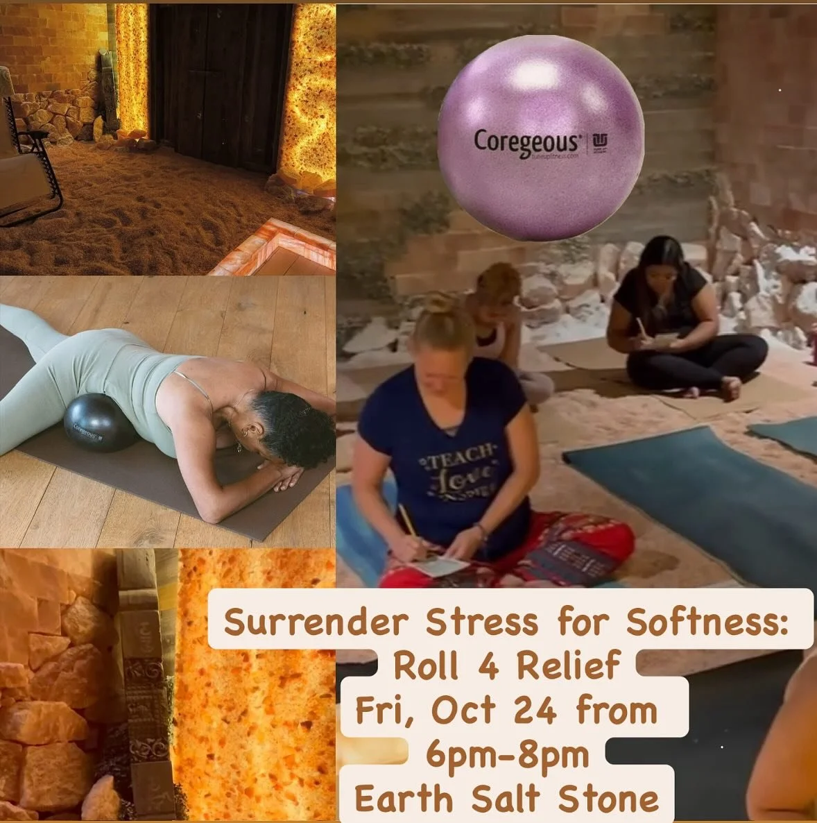 Stress?  Tension?  Pain?  Anxiety?  Shallow Breath?  You are not alone AND you can experience relief. I invite you to Surrender Stress for Softness - Roll 4 Relief at the beautiful @earth.salt.stone (3915 Hendricks Ave) on Friday, October 24 from 6:0