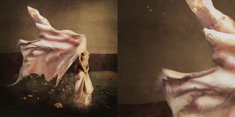 Close up af fotokunst hvor den maleriske kvalitet vises