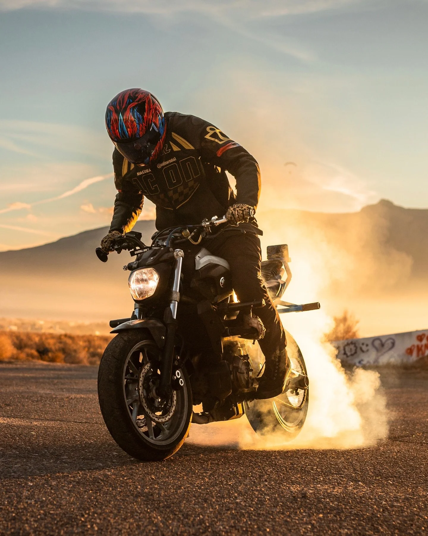 Burnin rubber in the Contra3 RR jacket. 1.2&ndash;1.4mm Brazilian cowhide chassis, pre-curved arms for an aggressive tuck, perforated vent zones, and D3O Level 1 impact protection throughout.