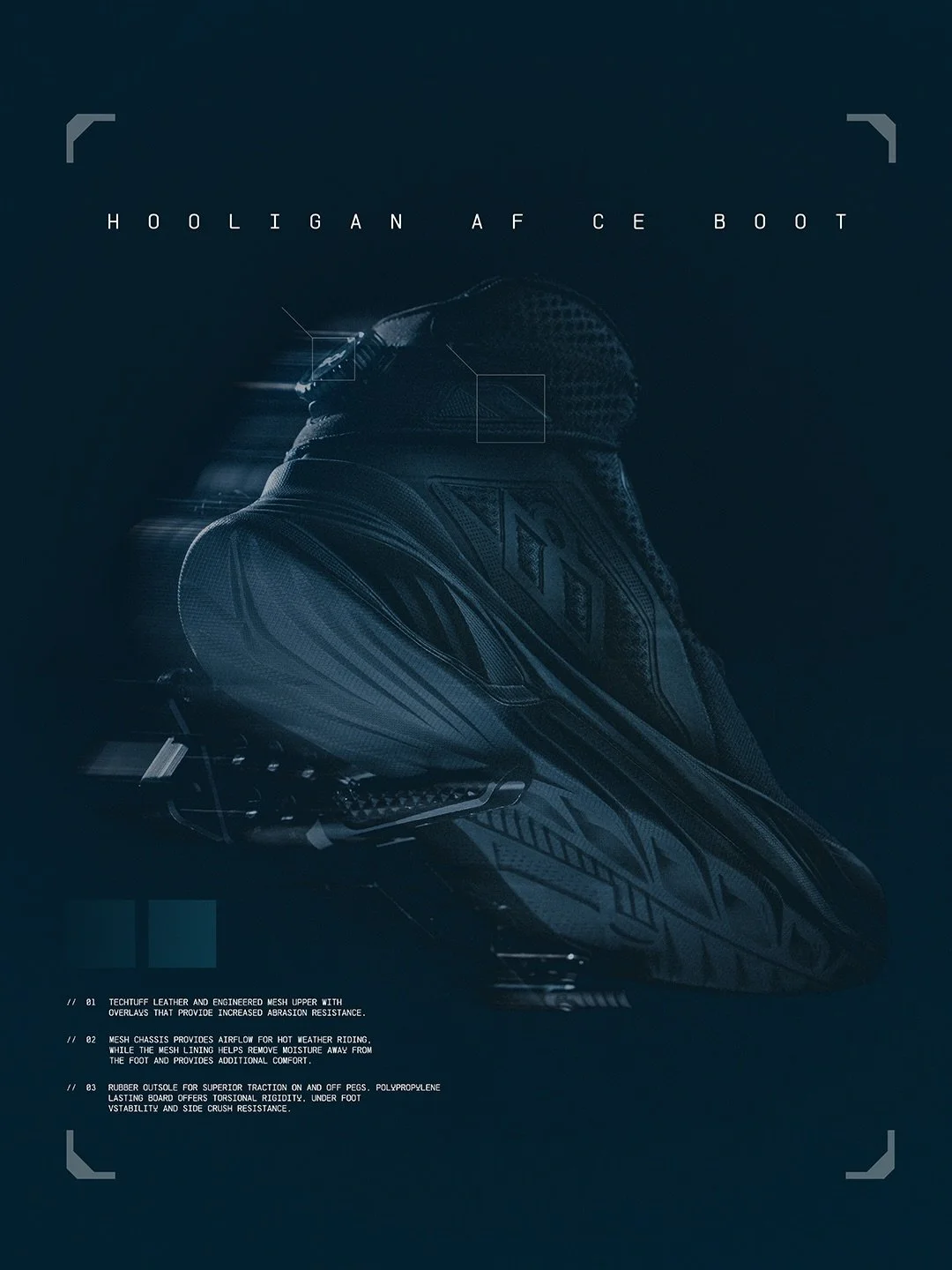 The Hooligan AF CE Boot in black. Built for the hustle. Tuned for the ride. Featuring BOA&reg; precision fit and D3O&reg; protection.

Available now at Authorized ICON dealers.