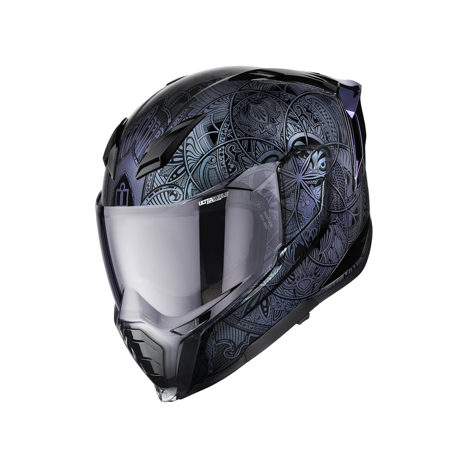 colored shield on graphic motorcycle helmets Ultraflite Opal Mandala — Ride Icon