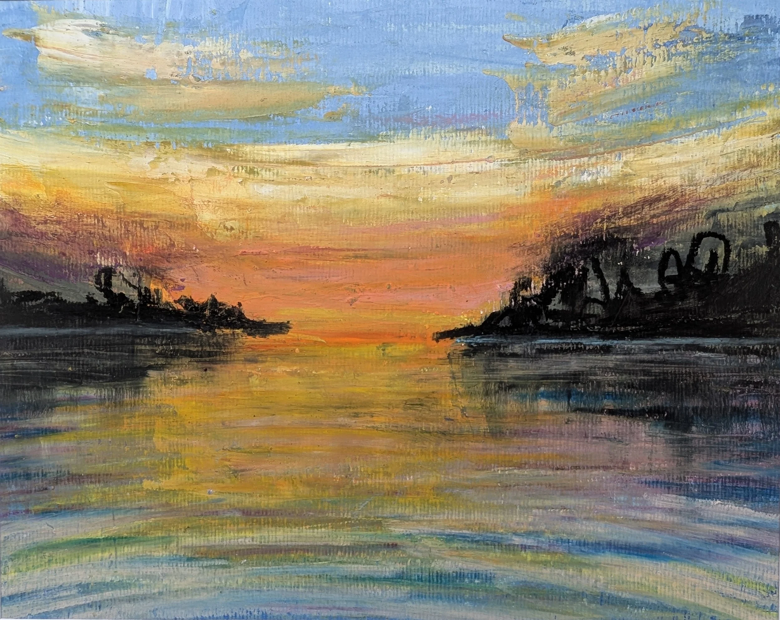 Skull Creek Sunset 1
8"x10"
oil & oil pastel on paper
white mat, unframed