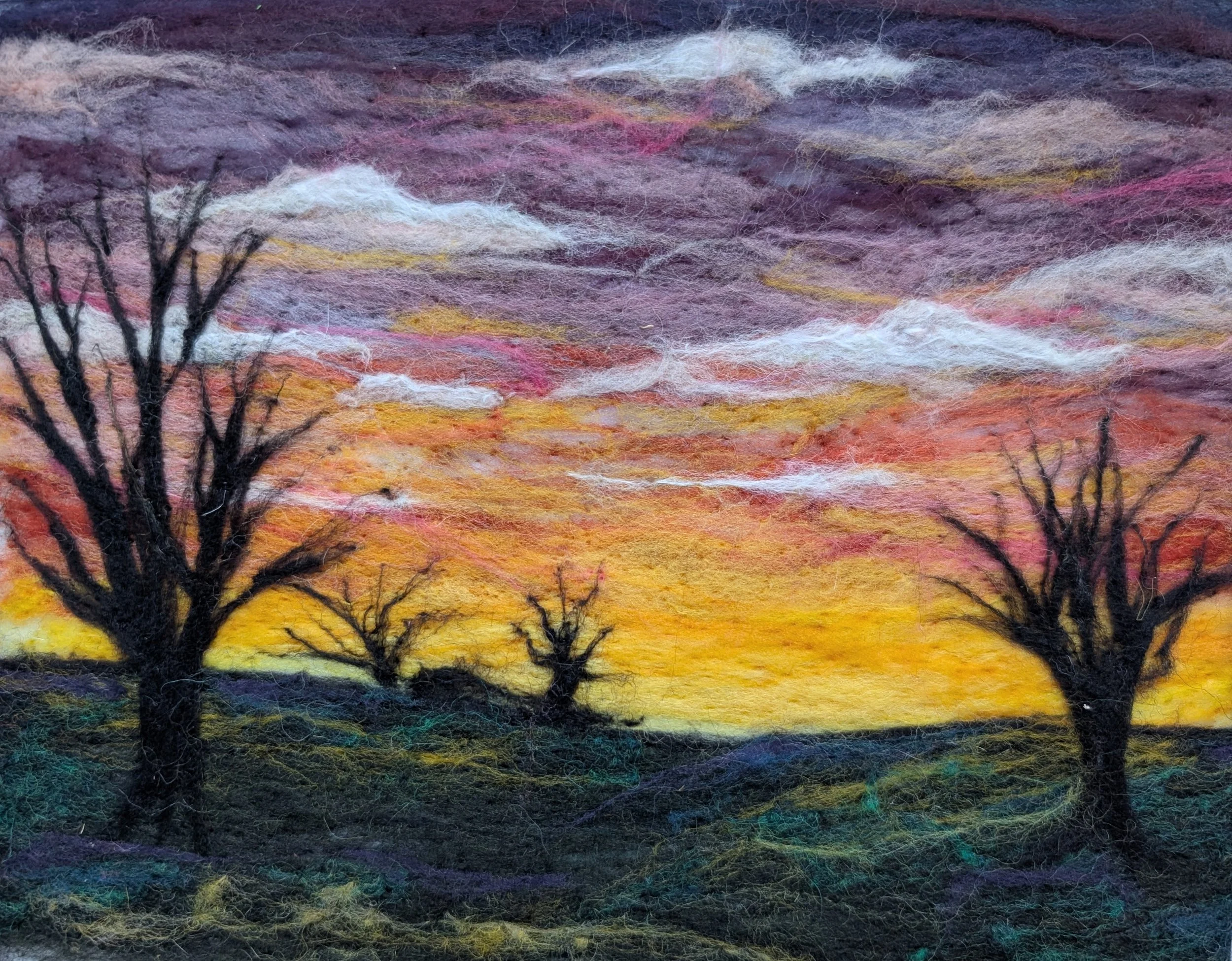 Spring Sunset
8"x10"
wool on felt
white mat and frame