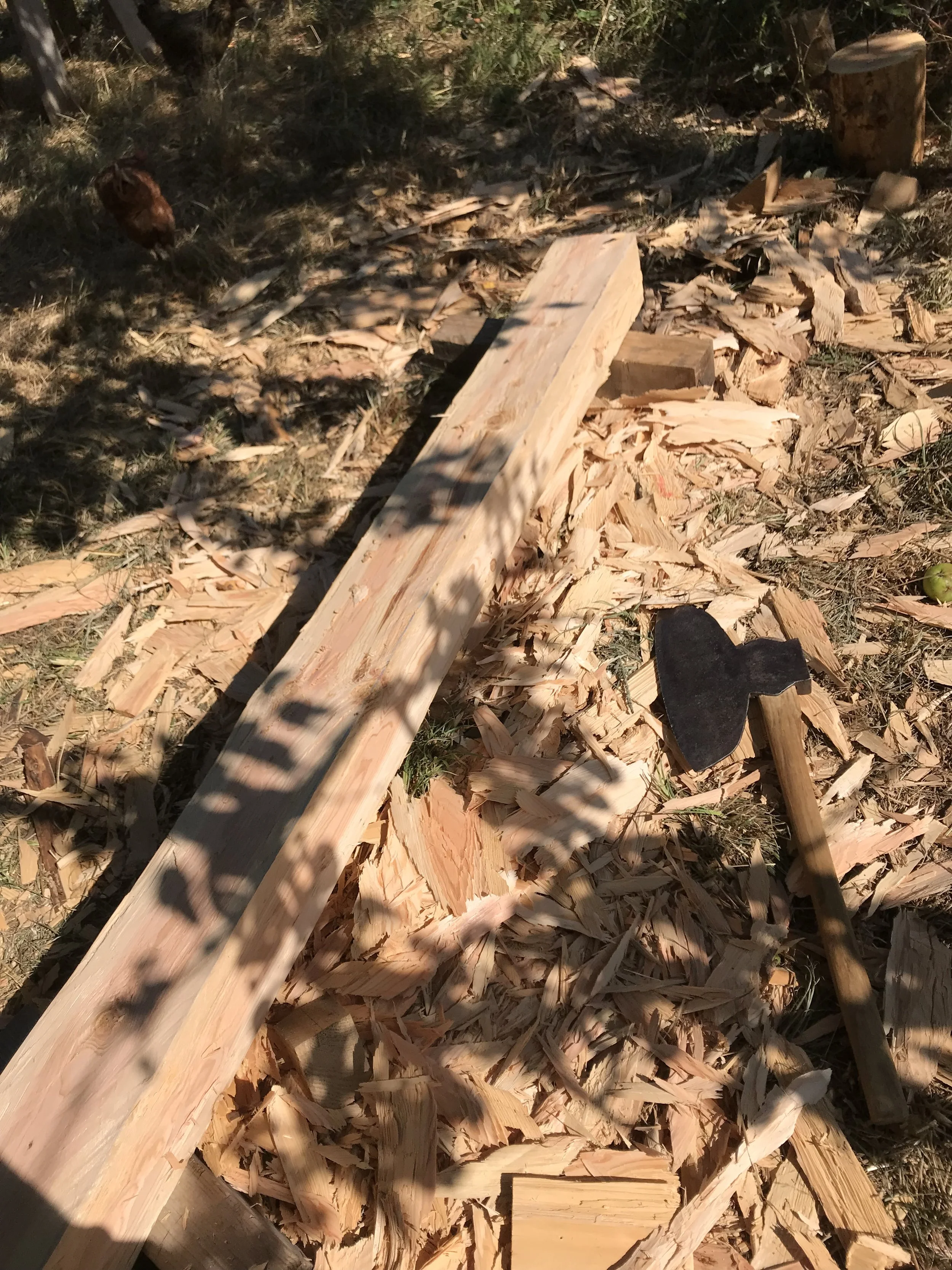 Axe-hewn piece of lumber
