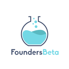 Logo of FoundersBeta featuring a laboratory flask with blue liquid and bubbles above, with the text 'FoundersBeta' below.