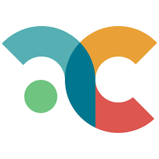Colorful abstract shapes resembling the letters 'abc' in teal, orange, green, and red.