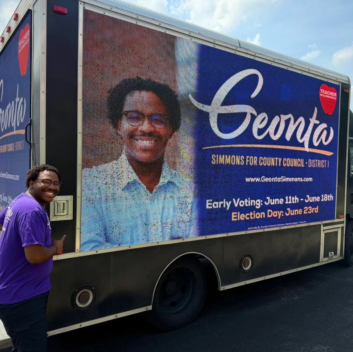 Batman has the Batmobile, Scooby-Doo has the Mystery Van and now I have the Geontamobile? 🤔 

If you see the Geontamobile in traffic, take a picture and send it!! We&rsquo;re in prime time election season!! #GoWithGeonta 💛💜

Early Voting: June 11t