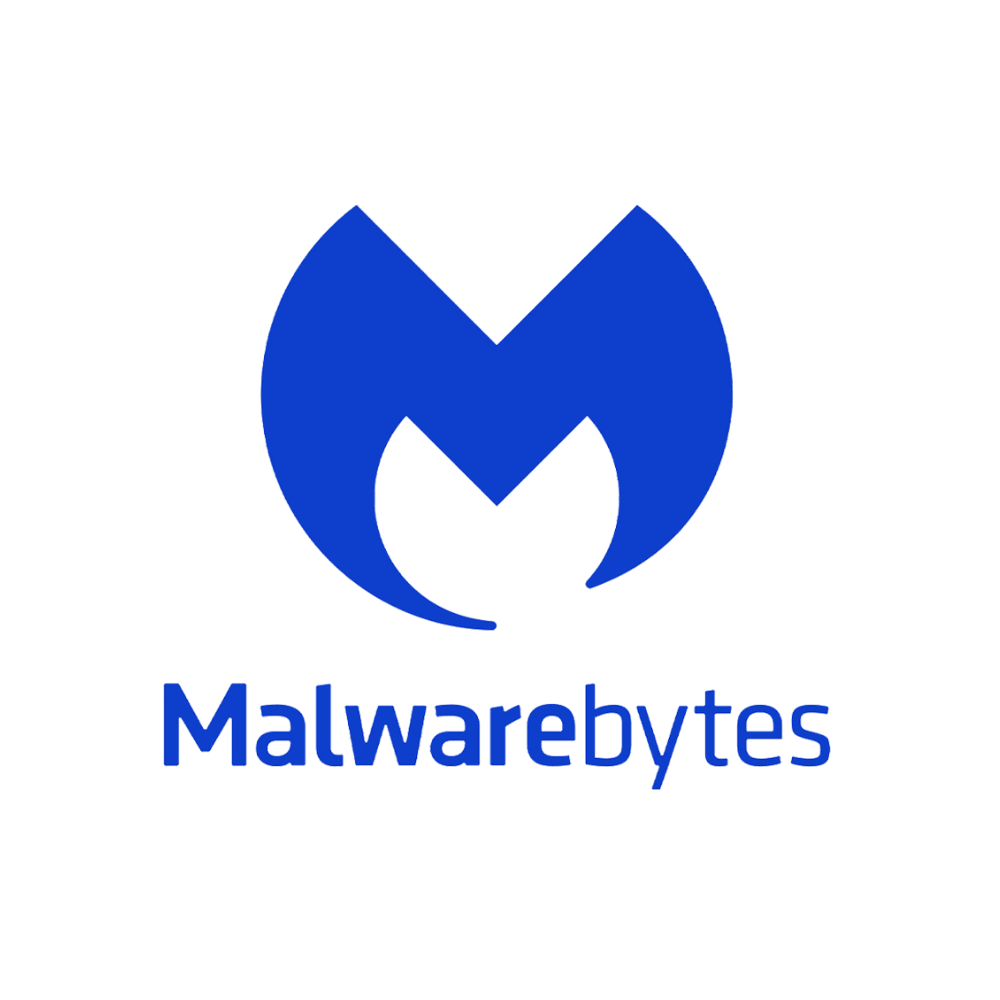 Logo of Malwarebytes with a blue stylized 'M' symbol and the text 'Malwarebytes' underneath.