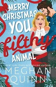Book cover for 'Fletcher' by Meghan Quinn with Christmas themes, featuring a couple in winter clothing, surrounded by holiday decorations and pine branches.