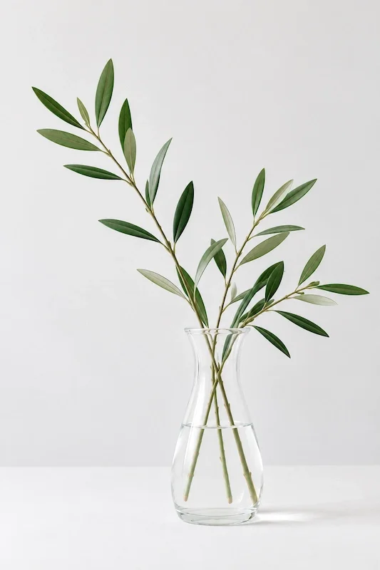 Olive branches in a glass vase