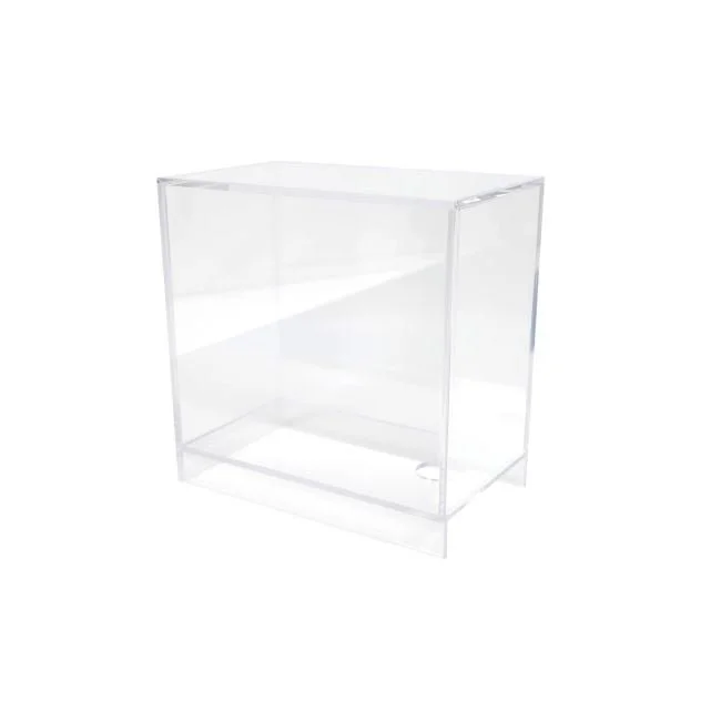 Empty Spectrum small clear acrylic booster box display case with raised base.
