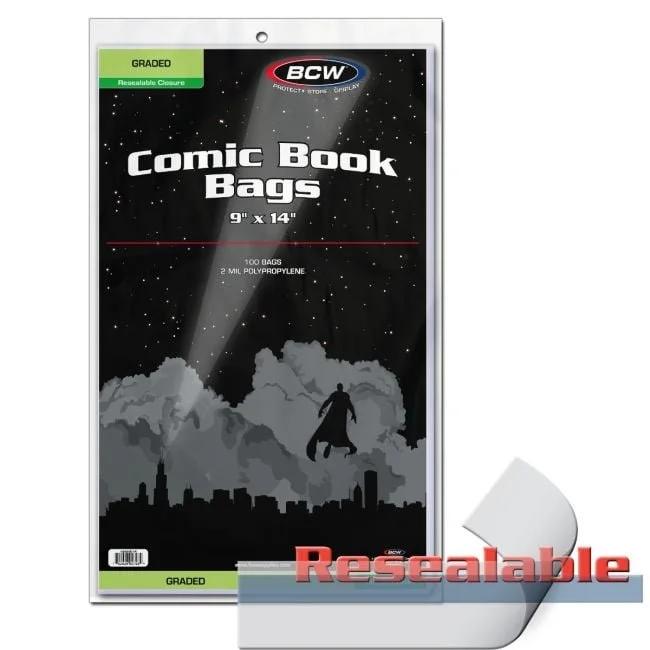 BCW Resealable Graded Comic Bags 9 x 14, 100 Count