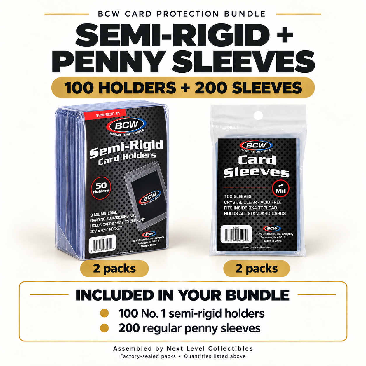 BCW 100 Semi Rigid Holders and 200 Penny Sleeves