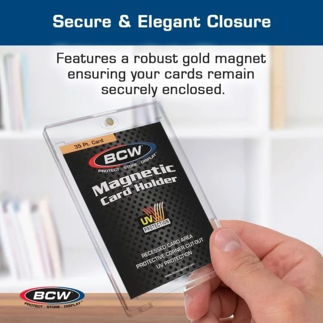 BCW magnetic holder closure detail, shown on the 35-point model. This listing includes five holders of the selected thickness.