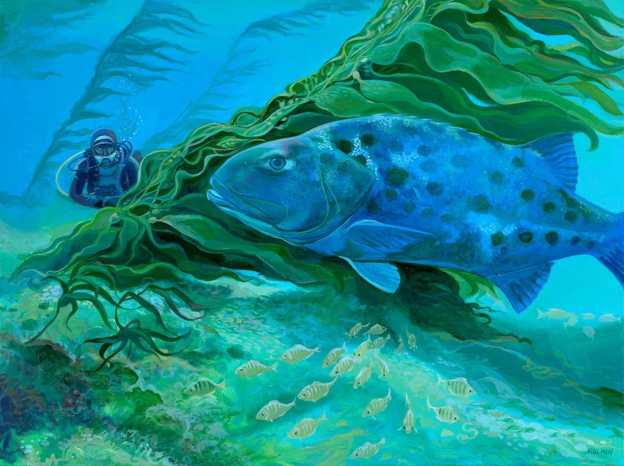 Giant Sea Bass Encounter - acrylic painting on canvas 2023 - AVAILABLE FOR PURCHASE