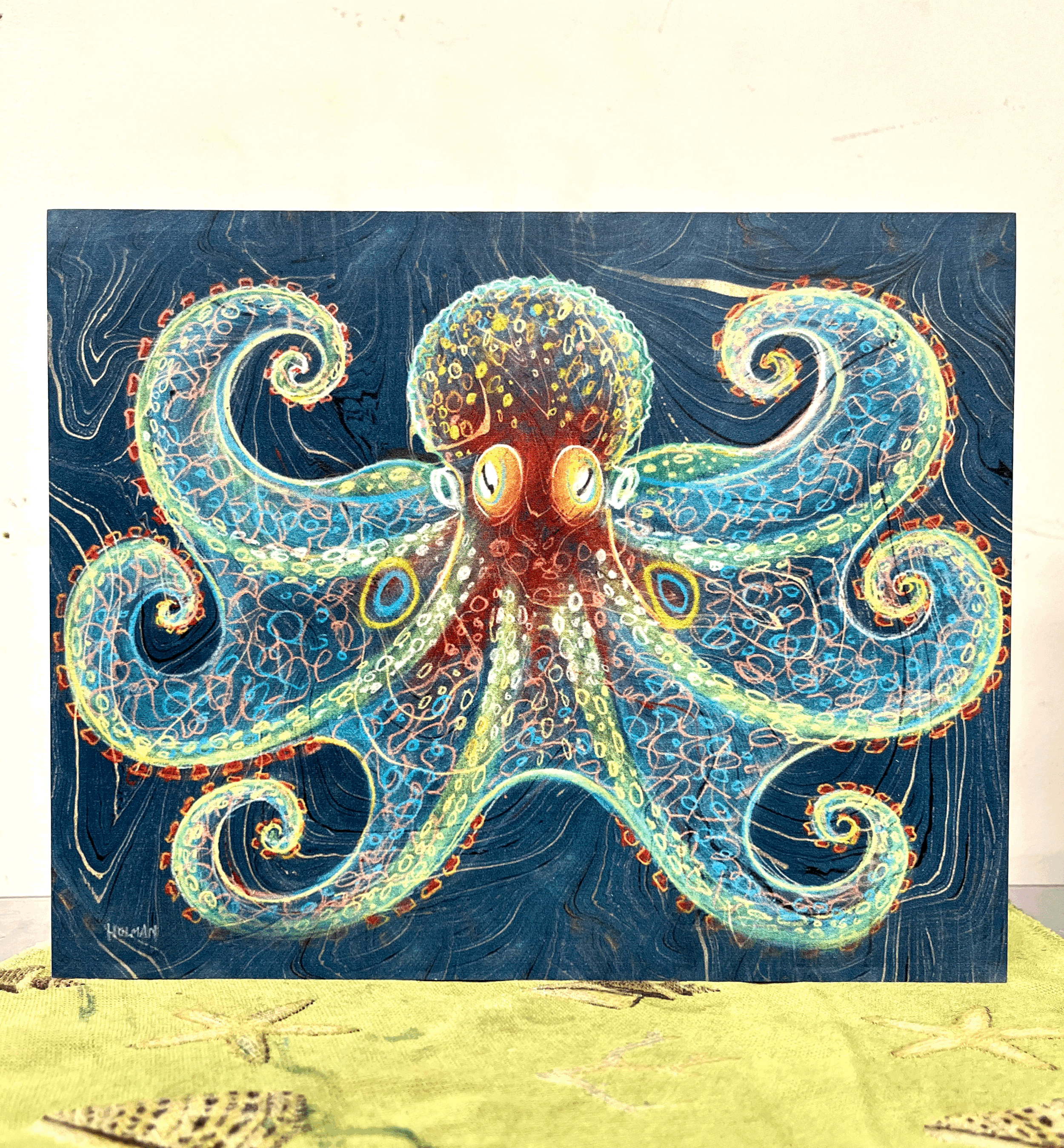 Deimatic Octopus - print on wood