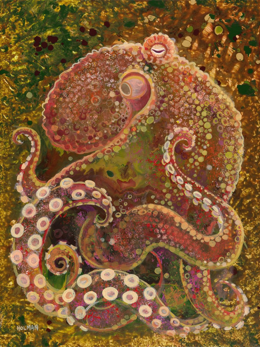 Textured Octopus - print on wood