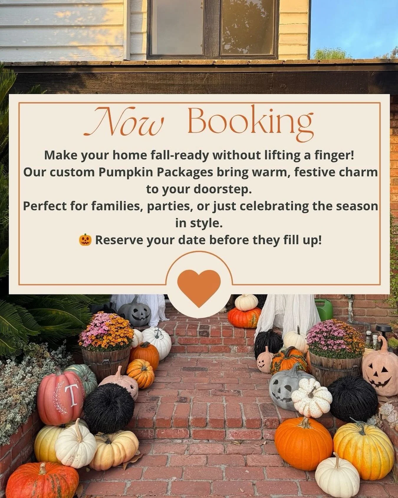 Make your home the coziest on the block 🍁
Our custom pumpkin displays bring warm fall magic to your porch, entryway, or event &mdash; without you lifting a finger!
🎃 Limited spots for October &mdash; reserve your Pumpkin Styling Package now!
#FallD