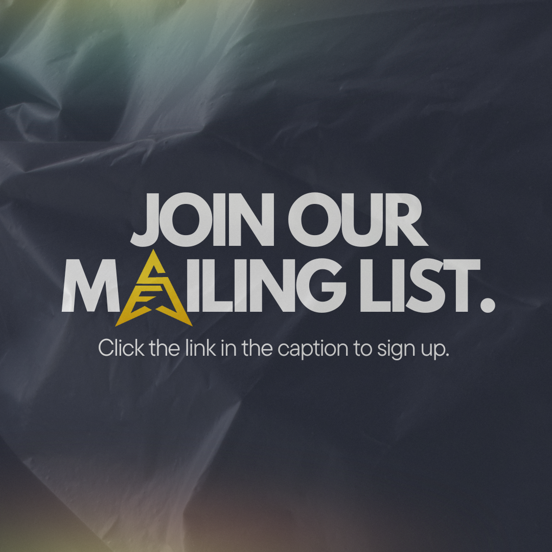 A digital graphic with the text 'Join Our Mailing List' and a stylized star logo in yellow, on a dark, crinkled background, inviting viewers to sign up via a link in the caption.