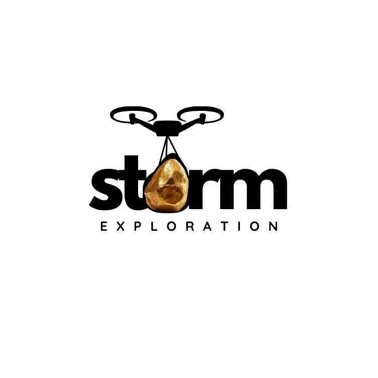 Logo featuring a drone carrying a rock, with the words 'storm exploration' below.