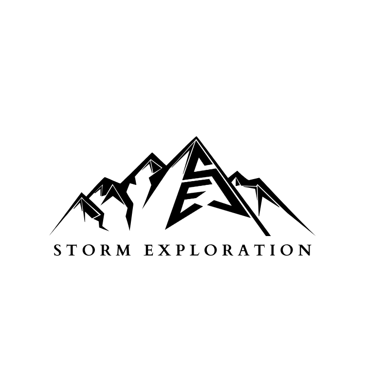 Logo of a mountain range with the text 'Storm Exploration' below.