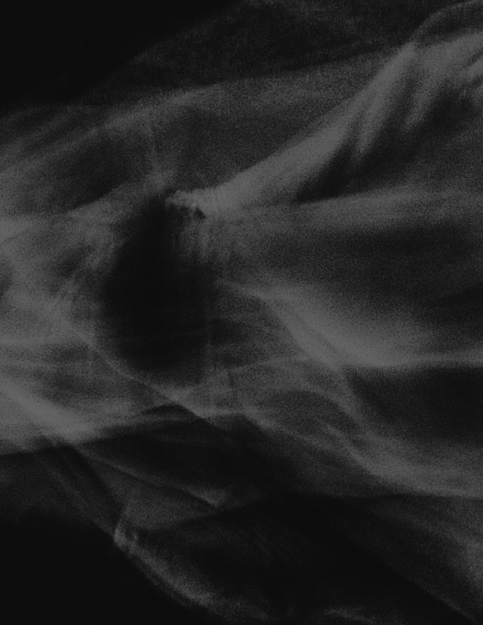 A black and white photo of crumpled fabric with shadows and highlights creating a textured surface.