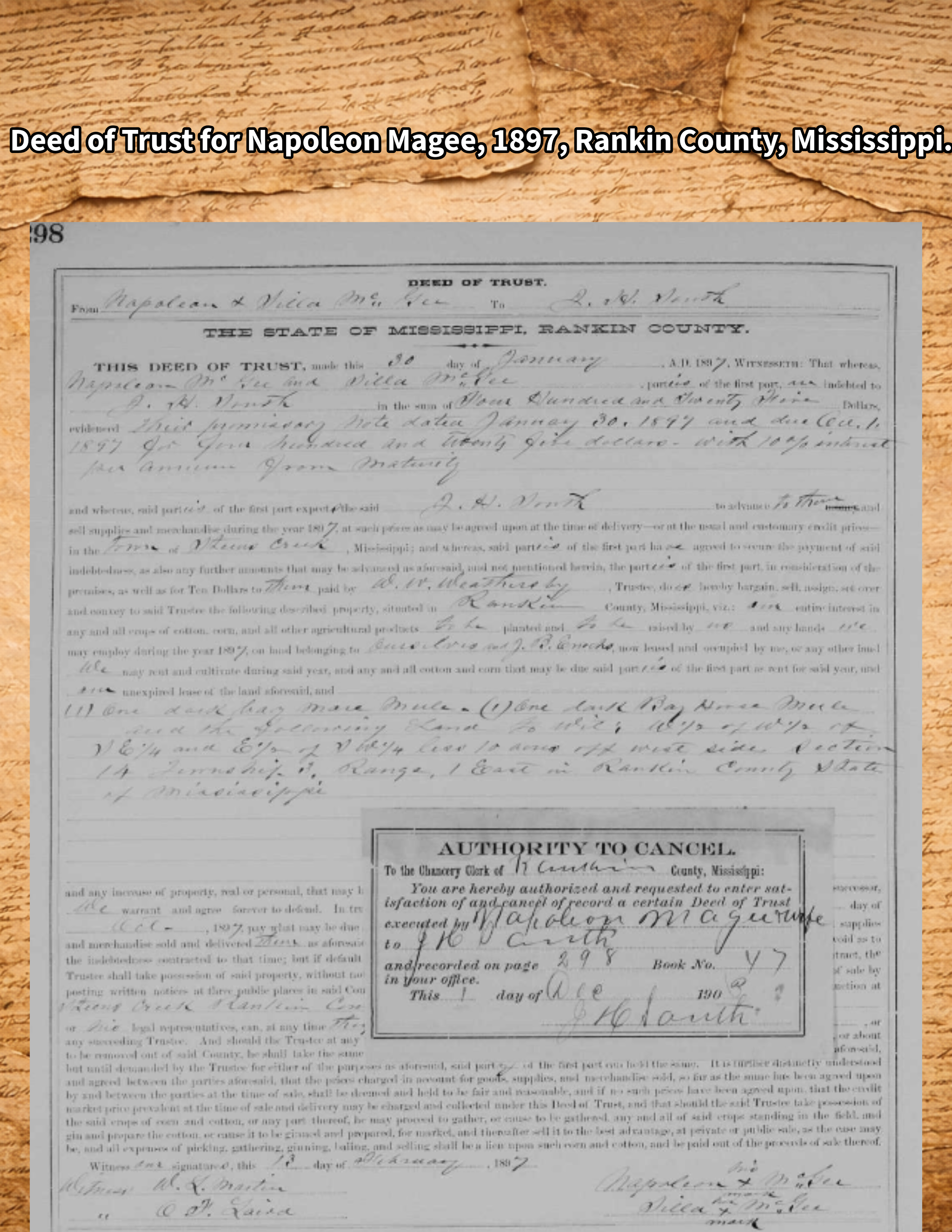 Deed of trust for Napoleon magee
           1897 Rankin Mississippi 