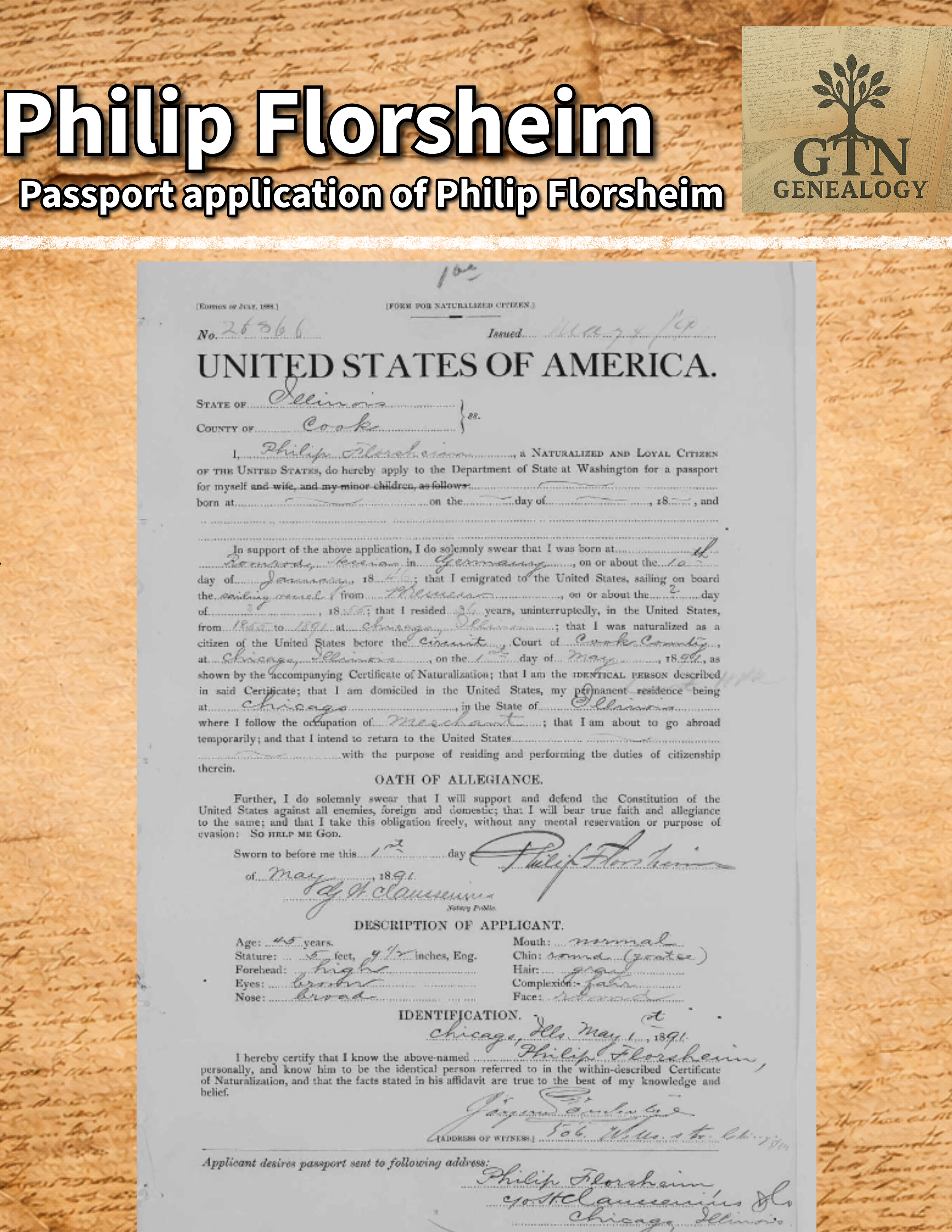 Passport application of Philip Florsheim