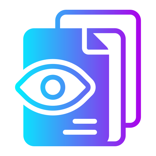 Digital illustration of an eye icon over a smartphone displaying a document, with bright neon colors.