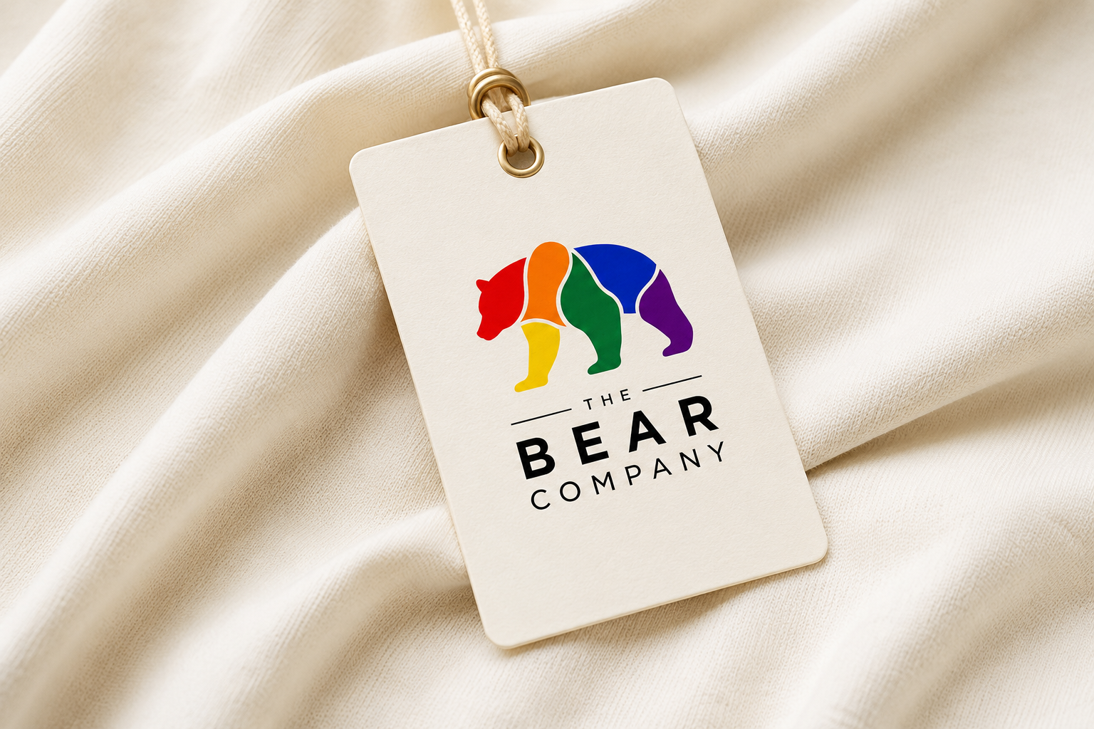 The Bear Company logo applied to a cream clothing swing tag