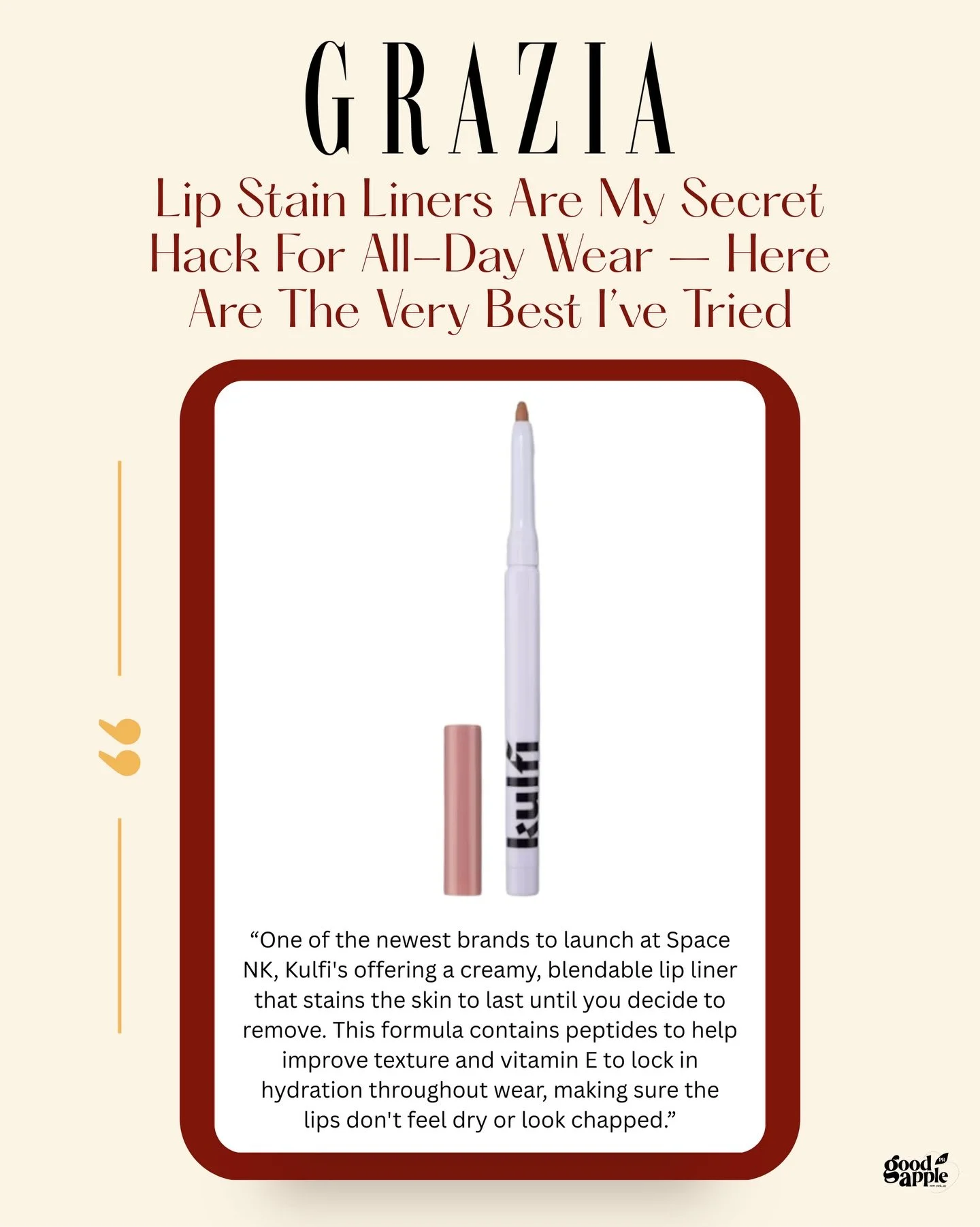 Got off the press! Our client @kulfi.beauty featured in this @graziauk very best lip stain liners article.

ICYMI, Kulfi&rsquo;s new Staining Lip Liner is a must have 🫦