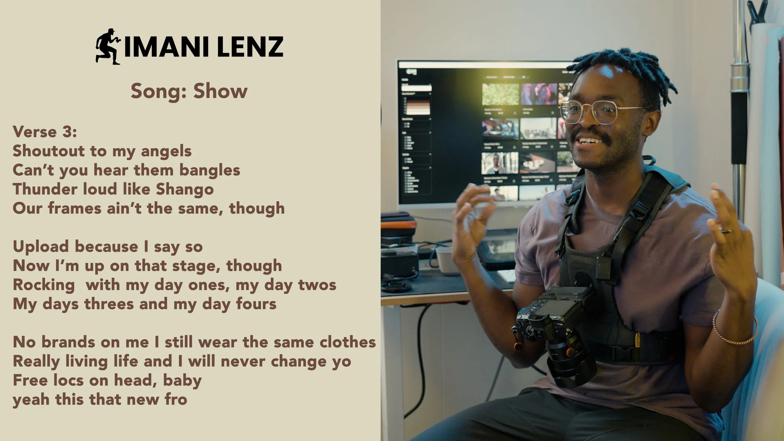 Imani Lenz breaking down verse three of Show, highlighting community, authenticity, and creative growth