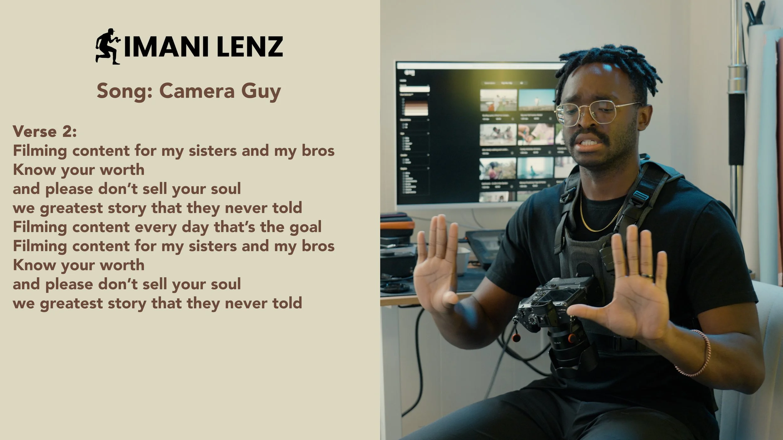 Imani Lenz explaining Verse 2 of Shutter Speed, emphasizing creative ownership, rewriting the script, and staying in motion as a filmmaker and storyteller.