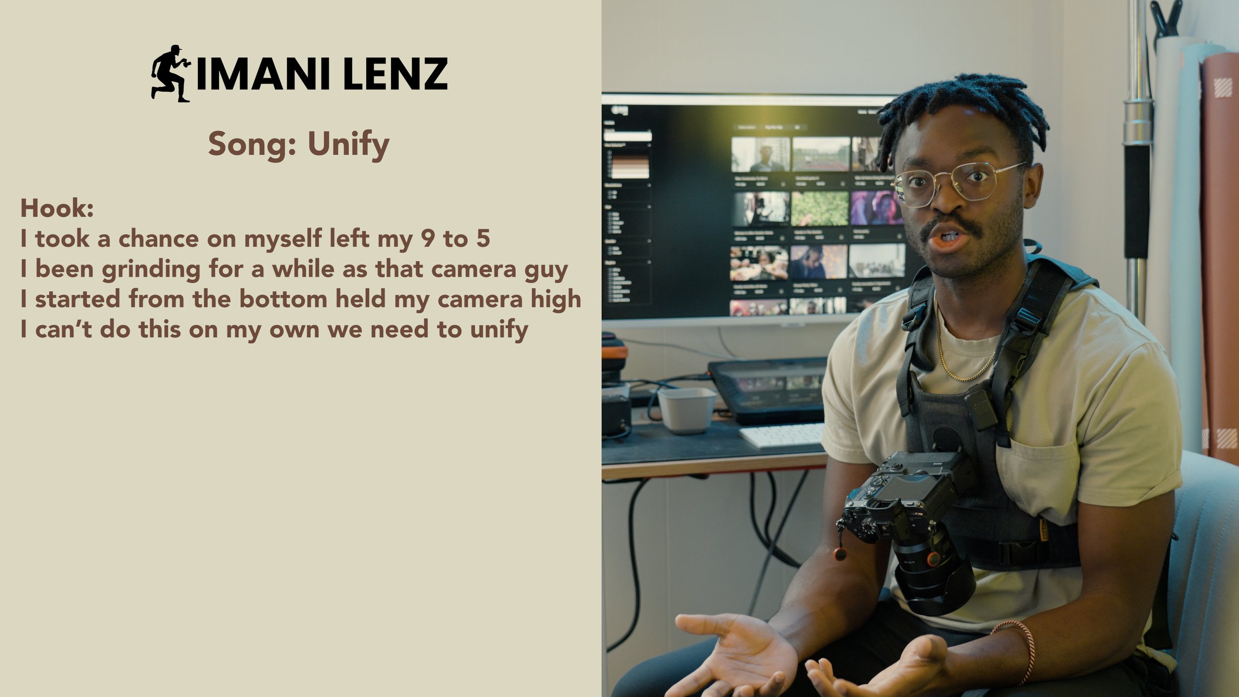 Imani Lenz explaining the hook of his song Unify during a lyrics breakdown video